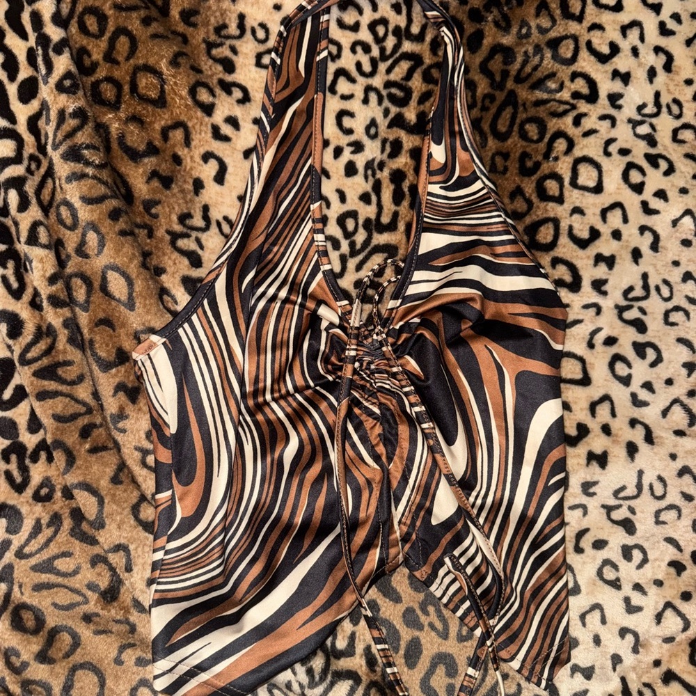 SHEIN Tan and Brown Asymmetrical Ruched Camisole